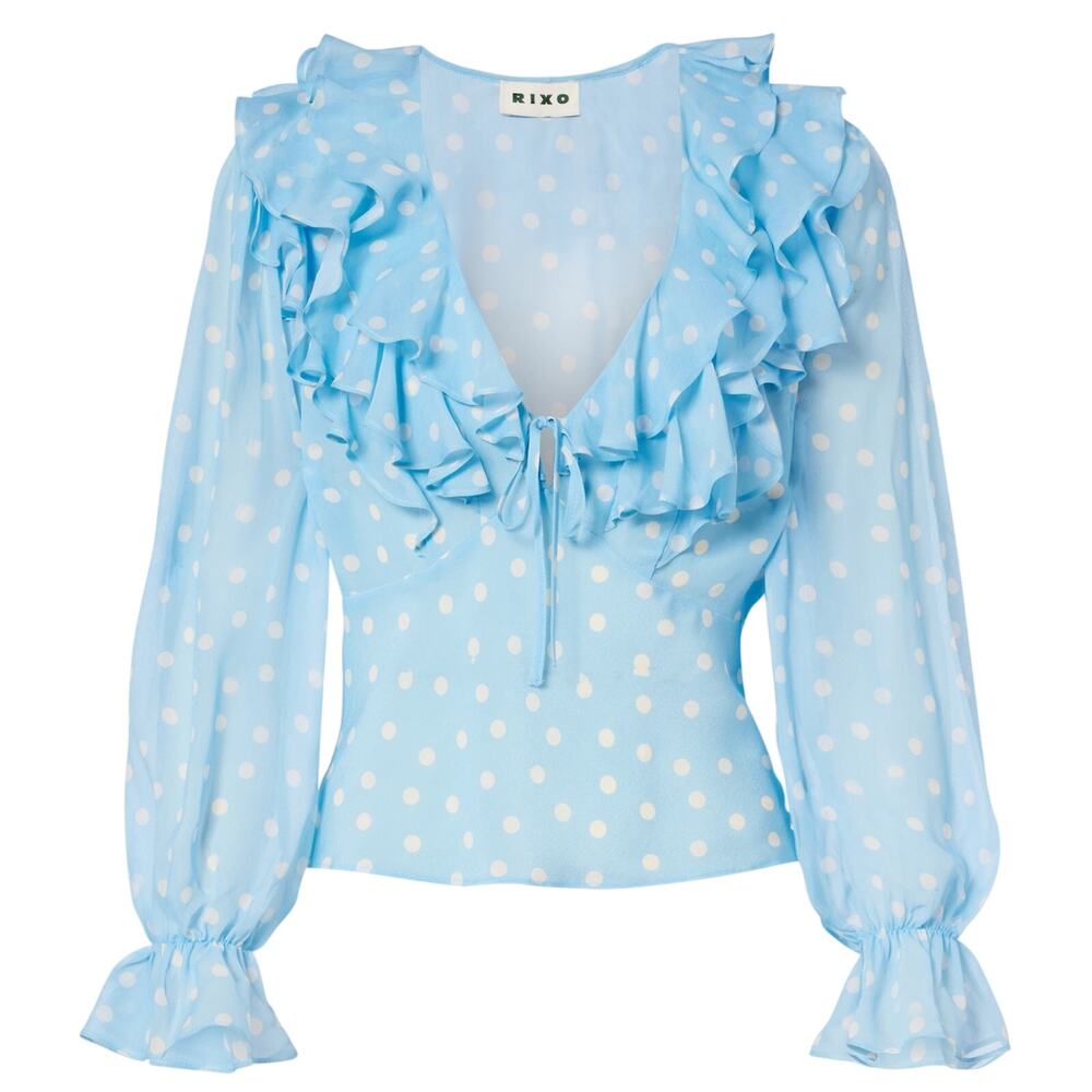 Rixo Ruffled Blue Lasca Blouse Size 12